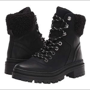 Steve Madden Faux Fur Trim Combat Lace Up Boots Size 8